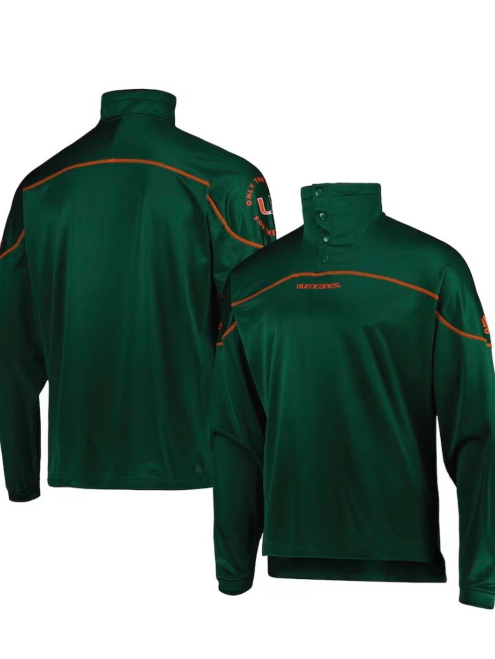 adidas Miami Hurricanes AEROREADY Quarter Snap Pullover Jacket Green Men’s - Picture 6 of 12